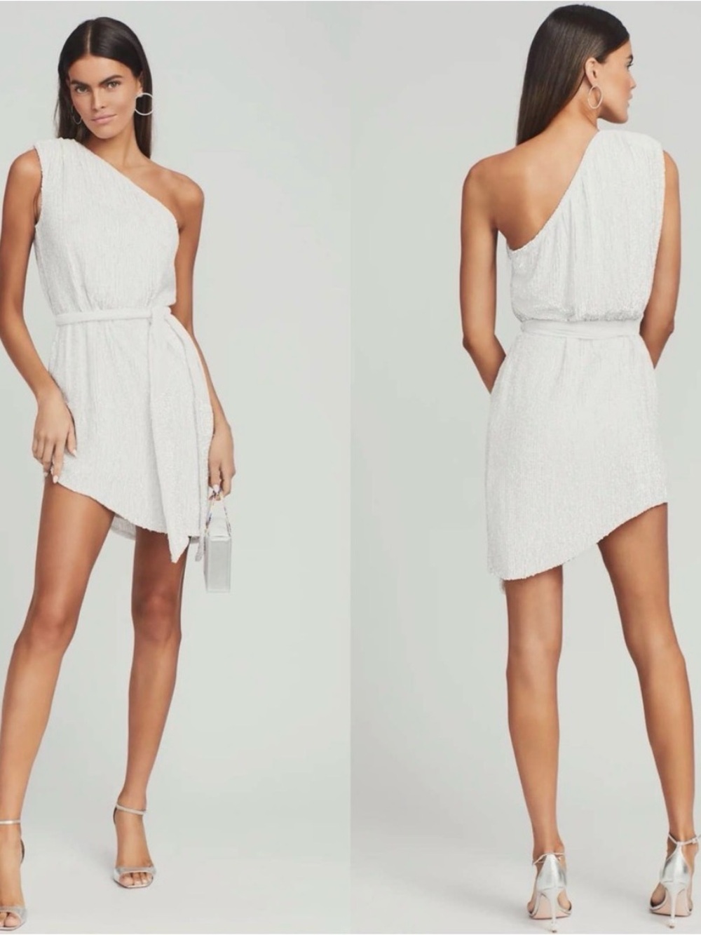 Retrofete One-Shoulder White sequin Mini Dress